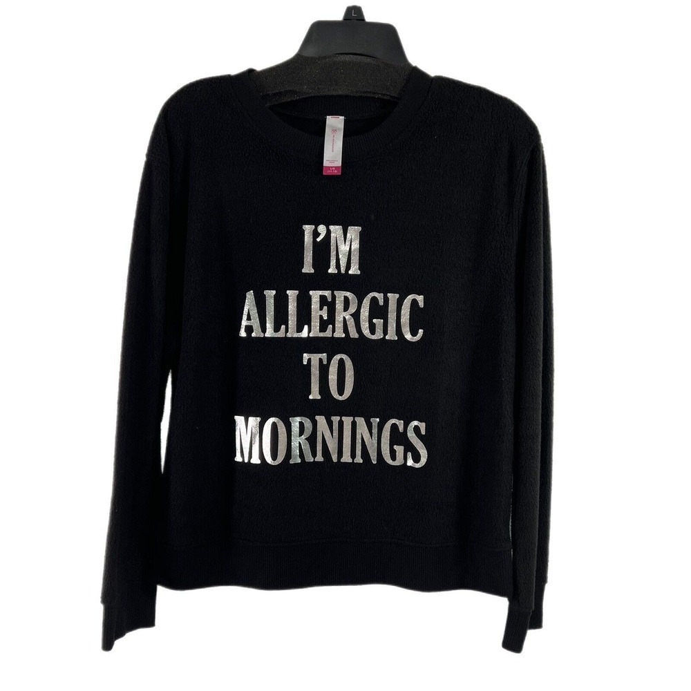 No Boundaries Womens Fleece Sweatshirt Sz L Graphic Black I’m Allergic To